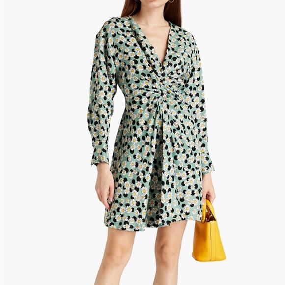 Sandro Angele Ruched Printed Mini Linen Blend Mini Dress S - Picture 1 of 15